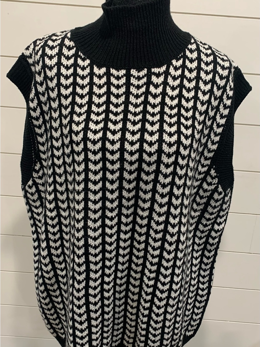 Black & White Knit Turtleneck Sweater Vest